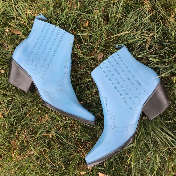 Intentionally Blank big western bootie ankle boot ocean blue leather size 39 9 - Picture 2 of 6